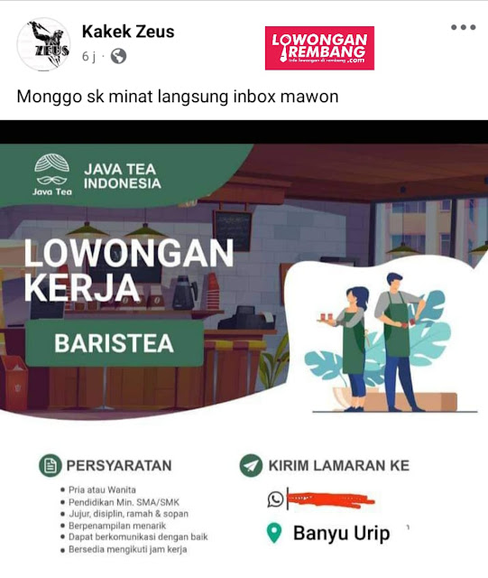 Lowongan Kerja Pegawai Barista Java Tea Rembang