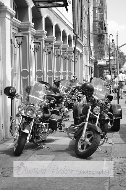 New Orleans French Quarter Motorcycles lined up outside of Coyote Ugly's