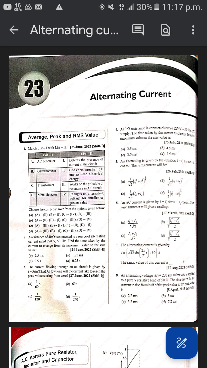 Alternating current last 5 year pyq pdf download in free