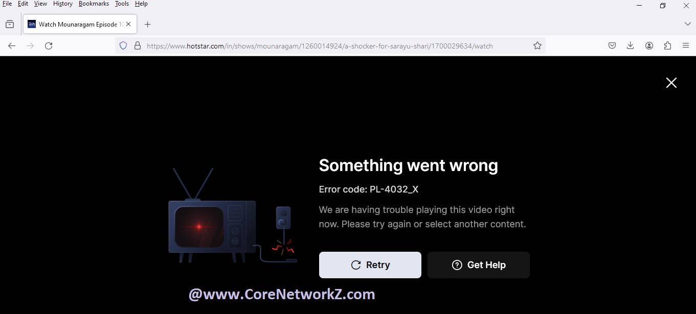 Disney + Hotstar - Something went wrong - Error code: PB_WEB_PL-4032_X.