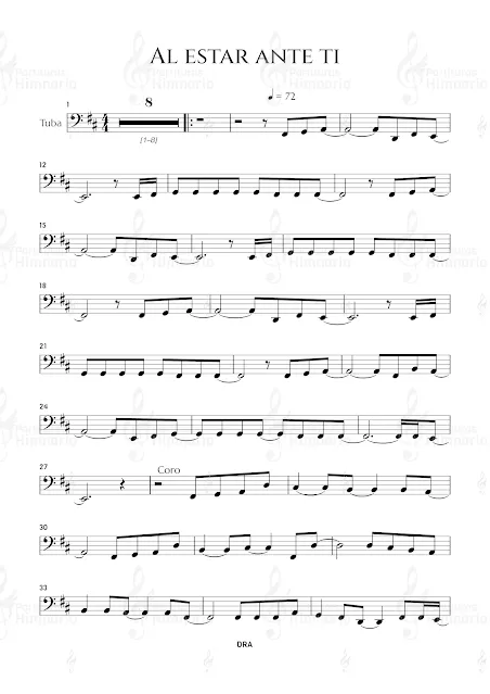 Al estar ante ti  partitura gratis para tuba (free music sheet tuba) - instrumentos, notas, himnario Adventista JPEG y PNG cristianas, adventistas