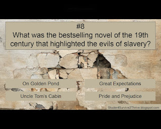 What was the bestselling novel of the 19th century that highlighted the evils of slavery? Answer choices include: On Golden Pond, Great Expectations, Uncle Tom's Cabin, Pride and Prejudice