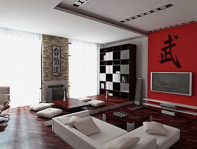modern-Japanese-living-room-red-white-color-combination