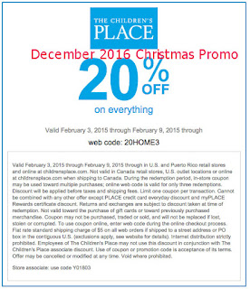 Childrens Place coupons december 2016