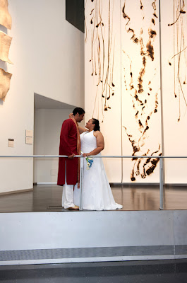 Tameka and Manoj in the main hall at the Bellevue Art Museum