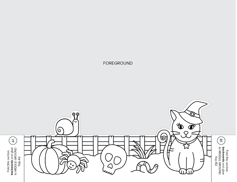 3D Halloween coloring pages - foreground of Halloween scene