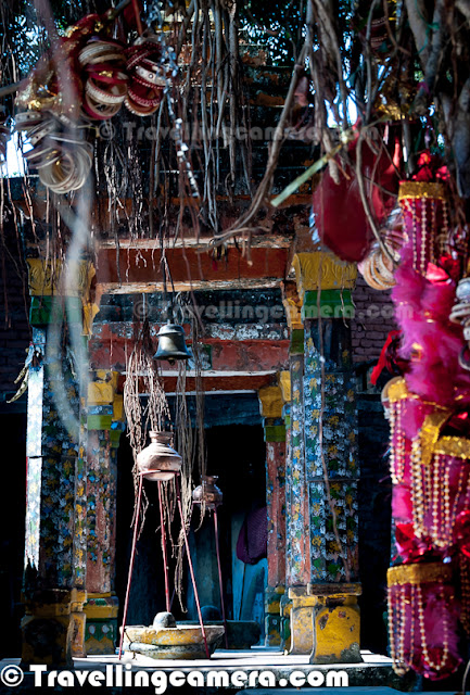  Recently I was at my hometown in Mandi, Himachal Pradesh and got to visit this wonderful place called Nawahi Devi with some ancient temples.This place has least visibility on web and feeling great to post about this wonderful hill station with ancient temples. Let's check out this Photo Journey to know more about this place and what more to expect...Here is a view of Shiva Temple around one of the corners in campus of Mata Nawahi Devi Temple. This portion of Nawahi Devi Temple looked most interesting to me and spend most of the time around the same. Nawahi Devi Temple has huge space and different temples dedicated to various gods including Luxmi-Narayan and Shiva.Just outside the main temple area, there is a huge water pond which was dry in the month of November. There is a beautiful temple in the middle of this water temple which is accessible through a bridge connected to main road. Imagine the time of year when this pond is full of water and we walk over the bridge to have a glimpse inside this colorful temple. Town having this temple is known as 'Nawahi Devi' and is quite lively place as compared to other towns around it. Nawahi Devi has various shops with pooja stuff, a governement schools and relevant shops with kids' stuff.There is a banyan tree in the campus of Nawahi Devi Temple. Married couples come to this place just after the marriage and then at the later stage to put wedding-bangles (chooda) and Sehra around it's branches.Here is a photographs of Nawahi Mata Statue placed inside the main temple with huge structure around it. Main temple of Nawahi devi is just in front of main gate and there is hardly any walk from road to the gate. It's just next to the main road with connects Sarkaghat with Jahu, which is part of Hamirpur District. Various people from distant places come to Nawahi Devi.Here is a photograph of top part of main temple in the campus of Nawahi Devi Temple