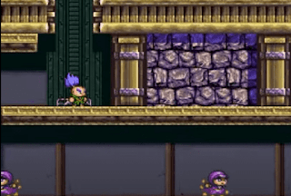 Shows like Japanese style of animation man short in height with blue hair and peach skin coloured and green clothing and shows him in like cross between Stone building and wooden Japanese ancient building and shows on the bottom floor ninjas wearing purple clothing on 2023-12-08 at 08:45:12.png