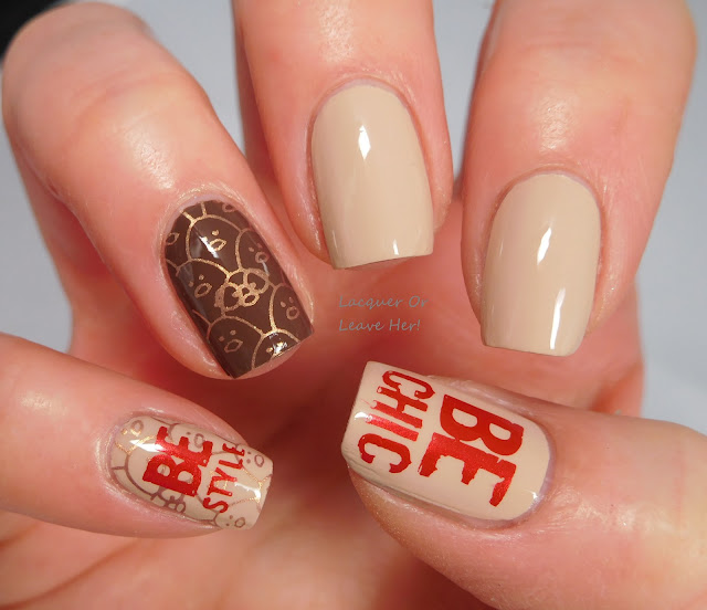 Lina Nail Art Supplies Hipster, Chic, or Geek? over Zoya Tatum and Gina, stamped with Hit The Bottle polishes