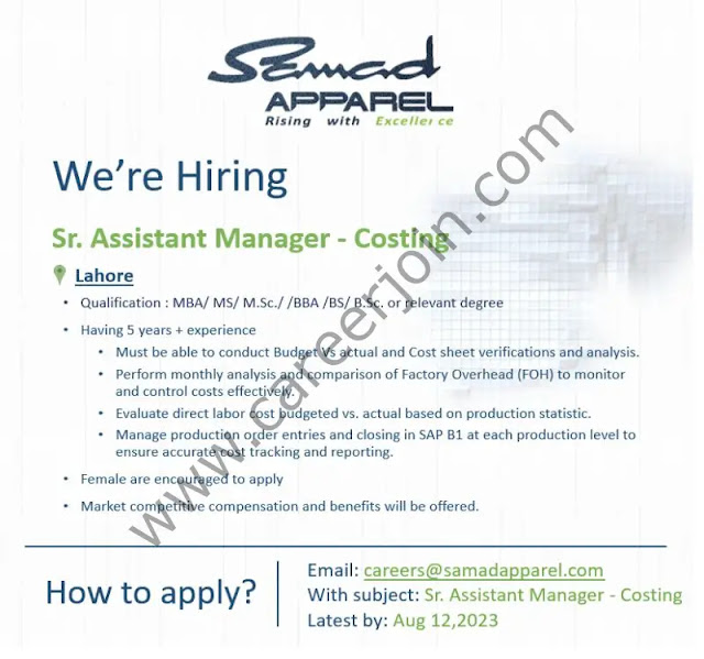 Samad Apparel Pvt Ltd Latest Jobs August 2023