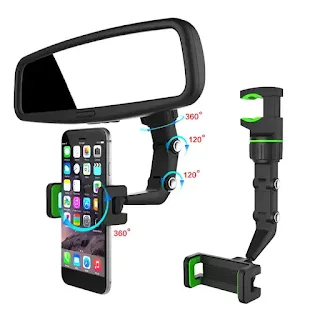 360° Rotation Car Rearview Mirror Phone Universal Holder Mount Compatible with All Phone Android Smartphone hown - store