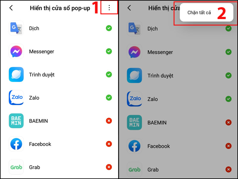 Chọn Chặn tất cả