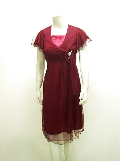 Ladies Fashion Chic Simple Gaun Pesta Tille Import | LC-3626-Maroon