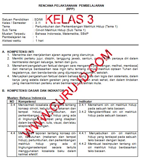 gambar rpp k13 sd kelas 3 revisi