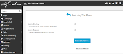 restore wordpress installation with softaculous in cpanel