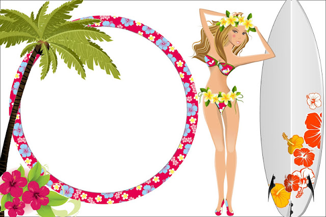 Girls Hawaiian Party Free Printable Invitations, Labels or Cards.