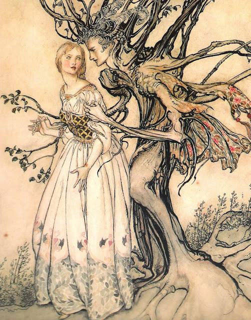Arthur Rackham Girl and Tree fantasy painting