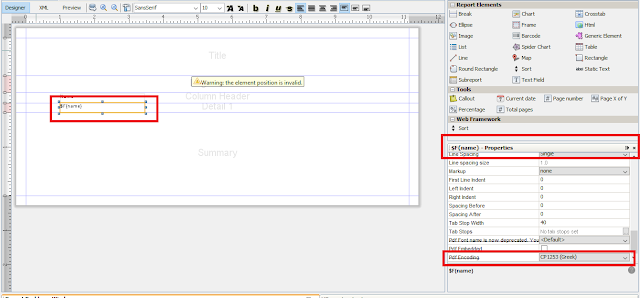 Display unicode characters (pi, φ, Σ, Ω, ∩ and δ) in iReport