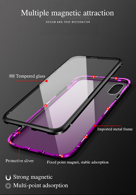 Bakeey 360º Full Body Magnetic Adsorption Aluminum+Front & Back Glass Protective Case For iPhone X/XS/XS Max - iPhone X/XS Gradient 