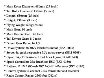 Belt CP X RC helicopter Specs