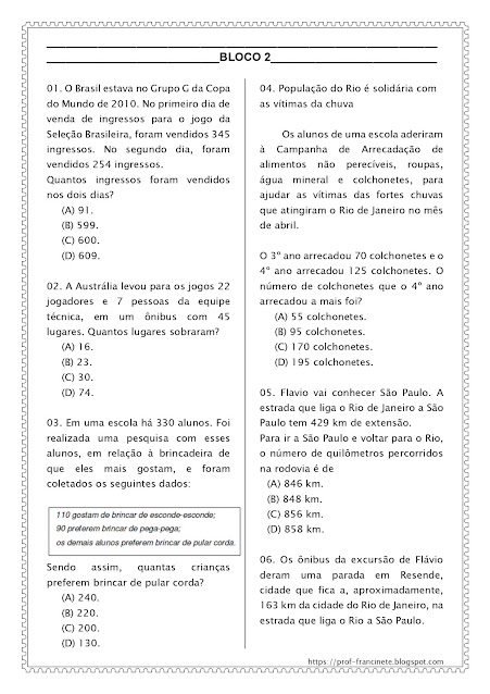 SIMULADO DE MATEMÁTICA 4º E 5º ANO – DESCRITOR 19