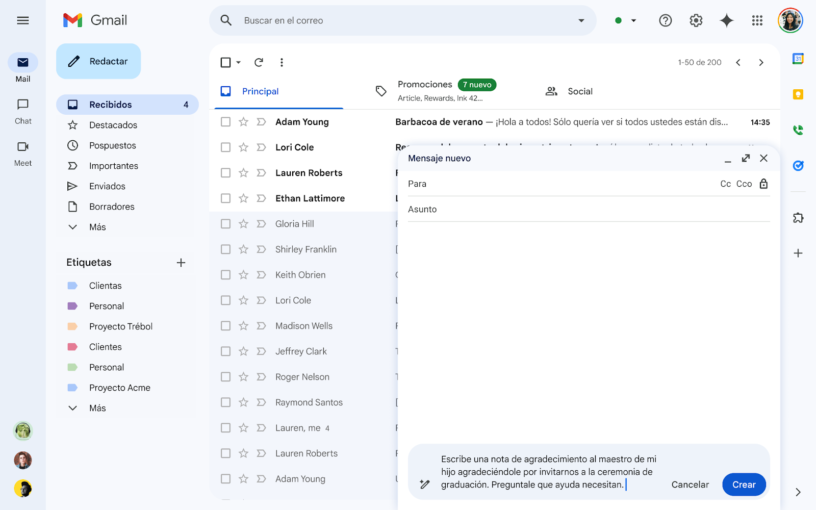スペイン語を使用した Gmail の文書作成サポート