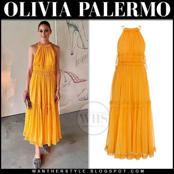 Olivia Palermo in orange tiered ruffled maxi dress