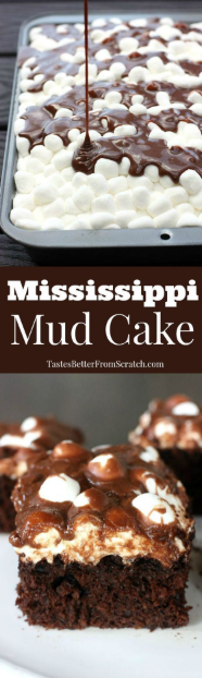 4.8★★★★★| This Mississippi Mud Cake is a chocolate lovers dream! A delicious homemade chocolate cake with melted marshmallows and warm chocolate frosting poured on top. Trust me, it’s as delicious as it sounds!