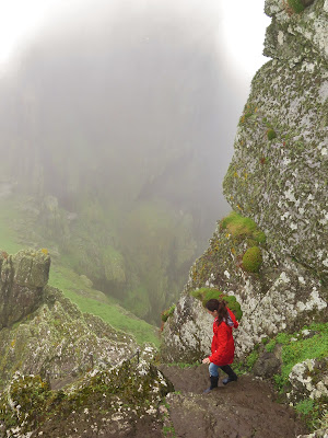 The treacherous climb back down the steps on Skellig Michael, County Kerry, Ireland