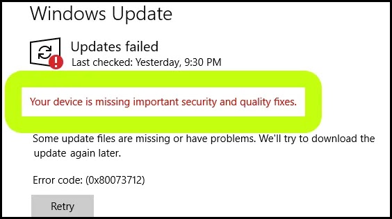 Fix Windows 11 Update Error Your Device Is Missing Important Security Updates