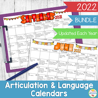 Speech and Language Homework Calendars