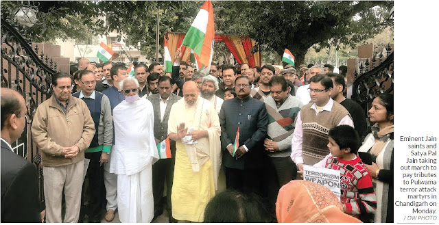 Eminent Jain saints and Satya Pal Jain taking out march to pay tributes to Pulwama terror attack martyrs in Chandigarh on Monday