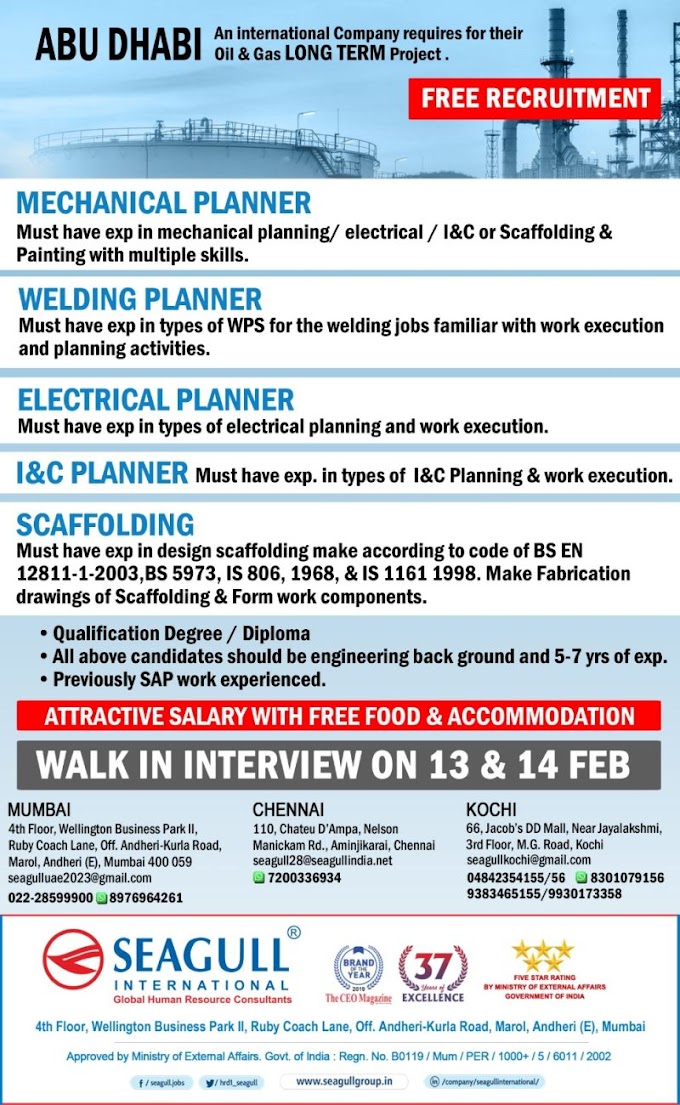 Walk In Interview for Oil and Gas Long Term Project - Abu Dhabi
