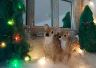 Needle felt deer fawns