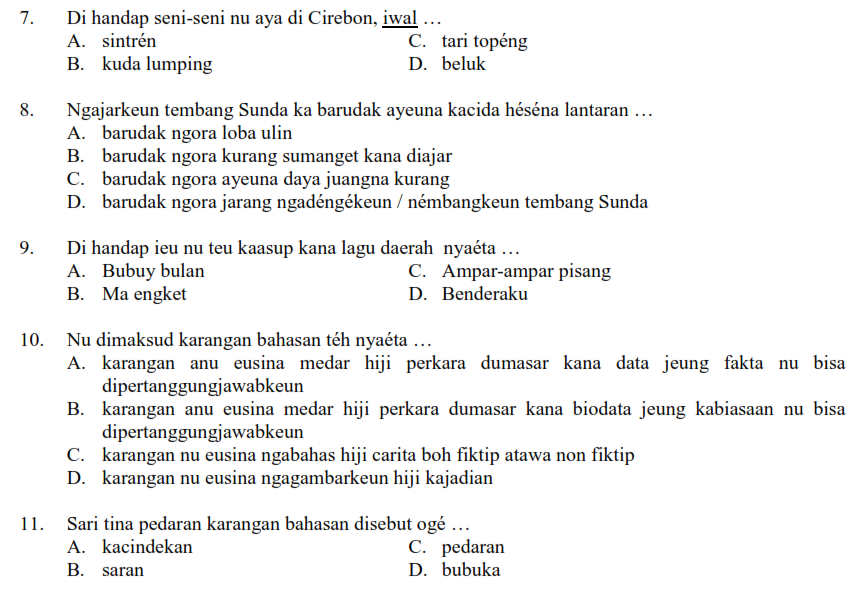 Soal UKK/ UAS Kelas 4 B. Sunda Semester 2/ Genap - Oemar Bakri