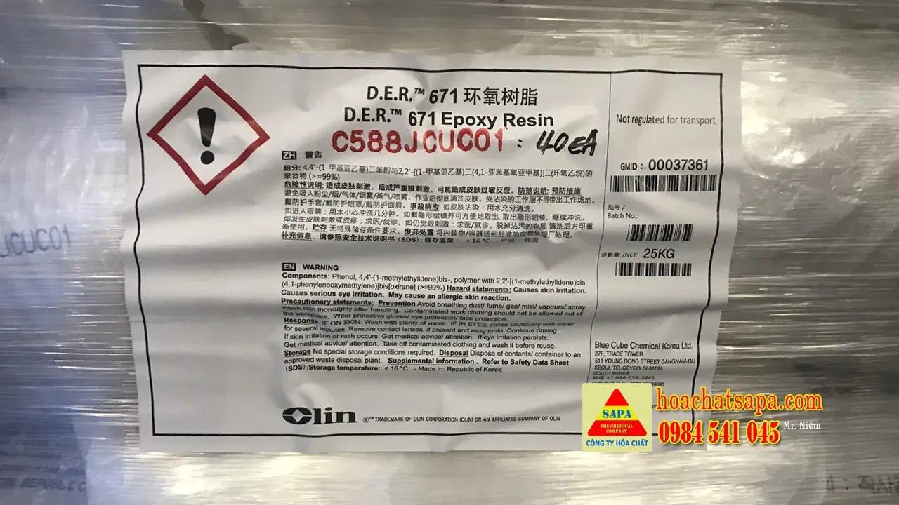 D.E.R 671 Epoxy Resin (dạng Bao)