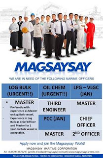 Available Maritime Corporation opening urgent hiring Filipino seaman crew join on Log Bulk, LPG, VLGC, Oil Chemical Tanker Ship deployment Dec-January 2019.