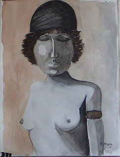 nu, desnudo, nude, aquarel·la, acuarela, watercolor, rmora, dona, mujer, women, vintage, retro