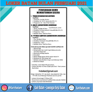 Lowongan Kerja 1) Tenaga Keuangan, 2) Analisis Labor, 3) Petugas Sampling Laboratorium