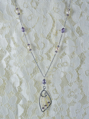 butterfly wing white and purple pearl pendant necklace