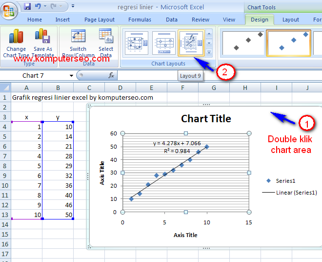 Cara membuat grafik regresi linier di excel 2007 