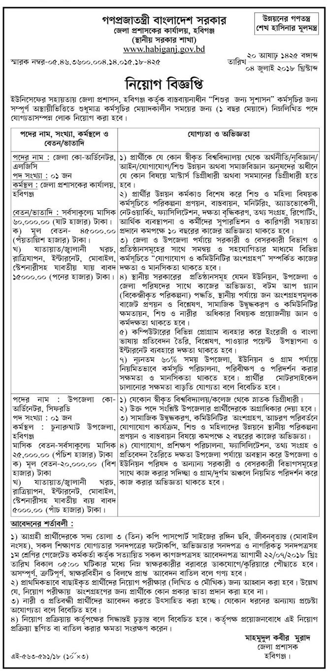 Habiganj District Job Circular 2018