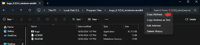 Copy Hugo's binary folder path.