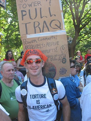 guy with anti-torture tee shirt