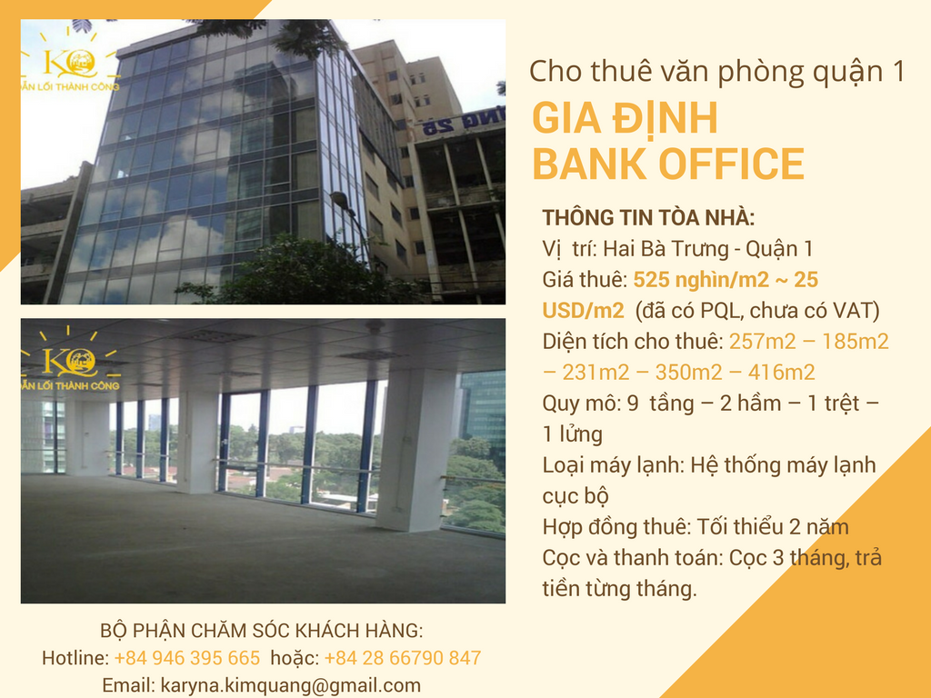 Cho thuê văn phòng quận 1 Gia Định Bank Office