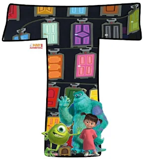 Alfabeto de Mike, Sully y Boo con las Puertas de Monsters S. A. 