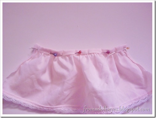 Making a suspender skirt for a yosd ball jointed doll, with pattern.