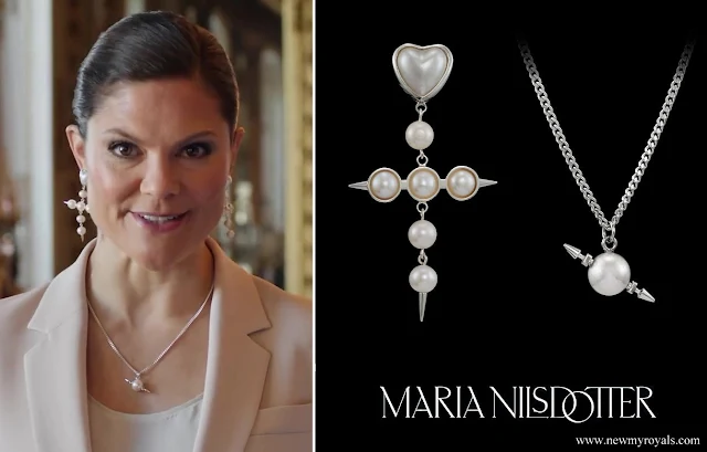 Crown Princess Victoria wore Maria Nilsdotter Empress Earrings and Spinning World Freshwater Pearl Necklace