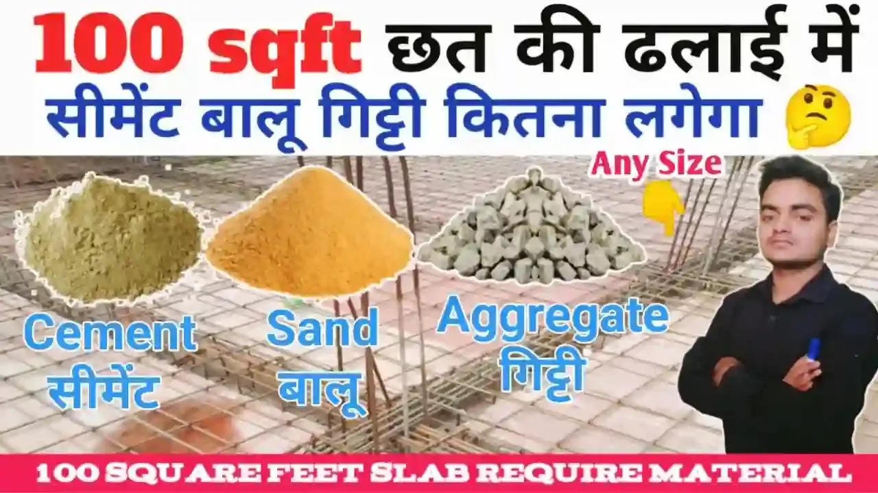 100 square feet chat ki dhalai me cement balu gitti kitna lagega,1000 स्क्वायर फीट छत में कितना सीमेंट लगेगा,100 square feet me kitna cement lagega