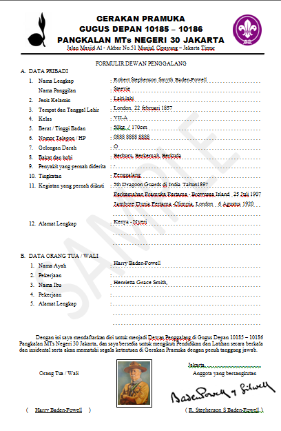 Contoh Formulir Pendaftaran Ekstrakurikuler Pramuka 